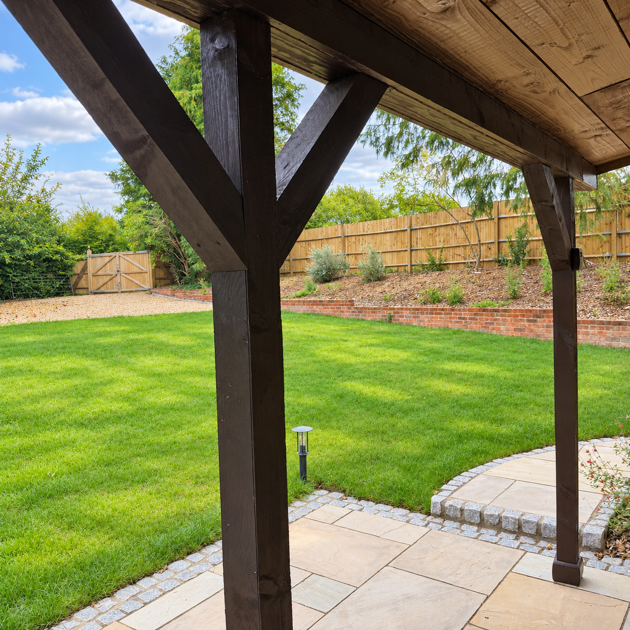 Private lawn viewed from the covered veranda